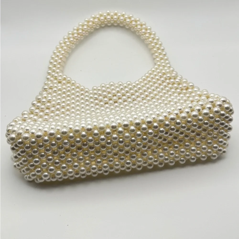 Vintage Faux Pearl Beaded Handbag Cream White Clutch